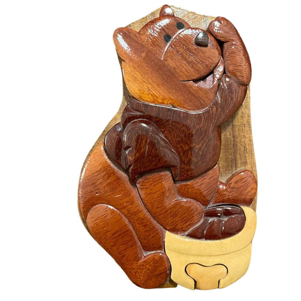 Hand crafted 3D Wood Art Winnie the Pooh Puzzle Wooden Box Unique Rare